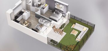 Nowoczesne 2 pokoje z ogródkiem