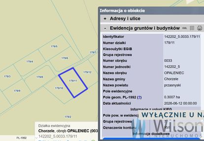 Działka rolna 3010 m2 / opaleniec / chorzele
