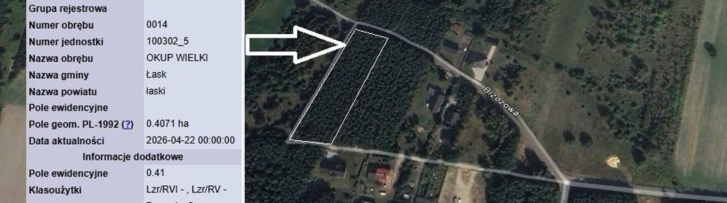Działka rolna zadrzewiona okup wielki