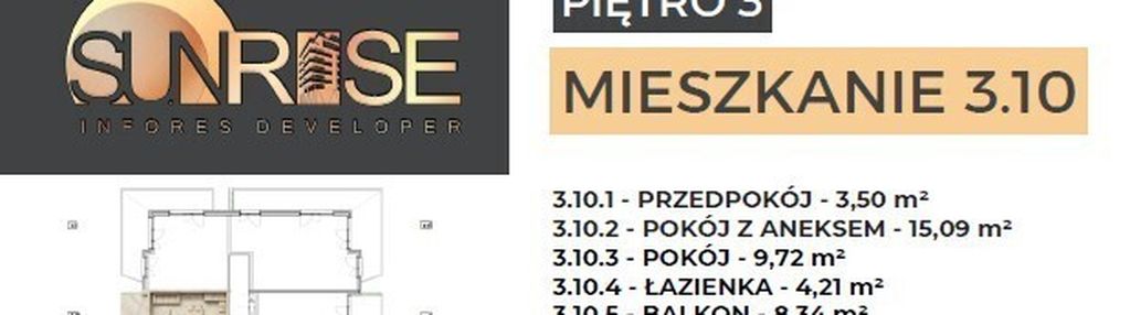 Sunrise park | mieszkanie nr 3.10 | 2 pokoje 32,52 m2 + balkon |