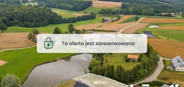 Działka z widokiem na staw, las i pola
