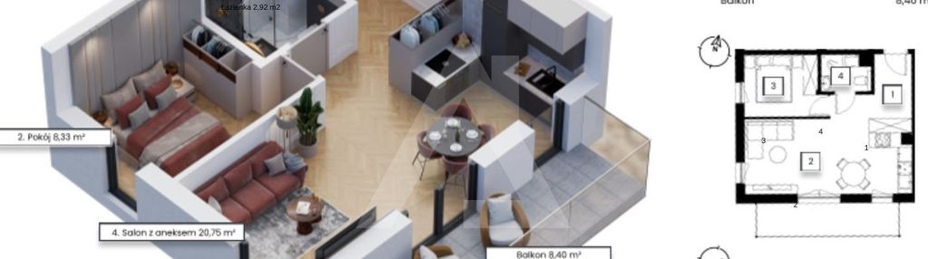 Dwa pokoje nowe budownictwo - 12m2 taras