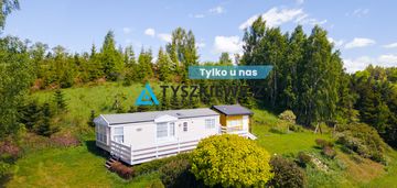 Działka z domkiem holenderskim - widok na jezioro.