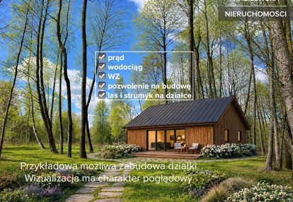 Budowlana z pnb, prąd, wodociąg, strumyk i las