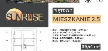 Sunrise park | mieszkanie nr 2.5 | 2 pokoje 39,43 m2 + balkon |