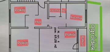 3 pokoje 69m2 parter Radogoszcz - Wschód