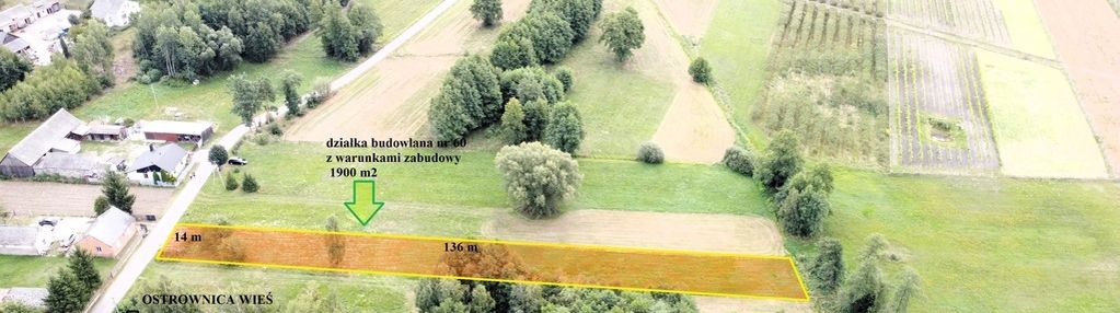 Działka budowlana 1900 m2 ostrownica wieś z wz