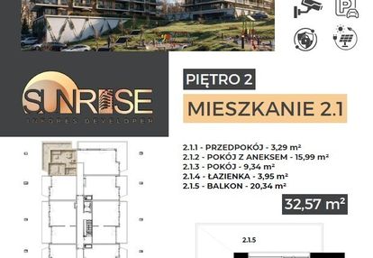 Sunrise park | mieszkanie nr 2.1 | 2 pokoje 32,56 m2 + balkon |