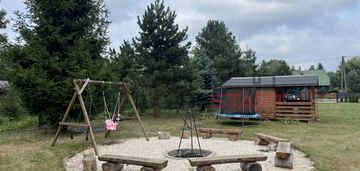 Działka budowlana z domkiem i mediami, ogrodzona.