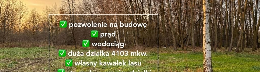 Pozwolenie na budowę+prąd+wodociąg / strumyk i las