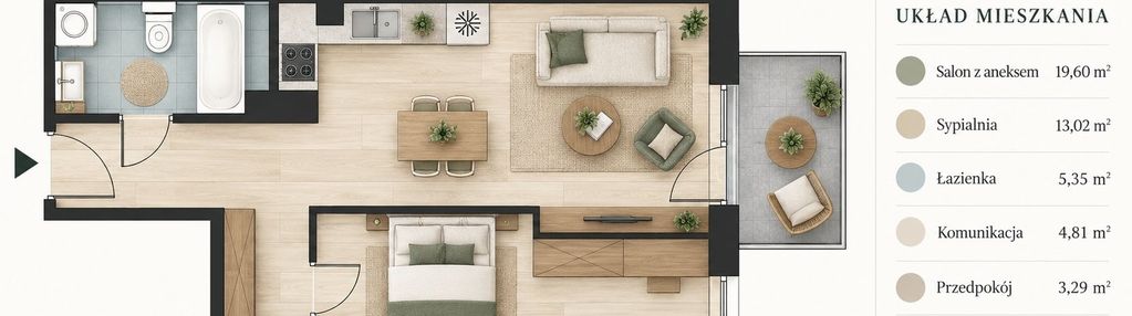 Mieszkanie 46,07 m² z balkonem - nowy sącz, wólki