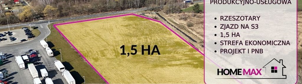 Działka prod-usług. 1,5 ha, media, projekt, pnb