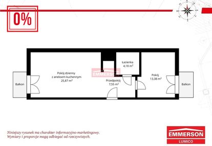 Przestronne 2 pokoje, 2 balkony