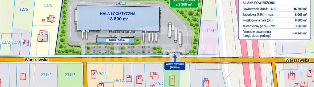 Działka usługowa 16 300 m², asfalt, prąd, gaz