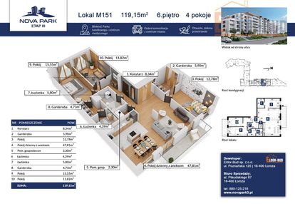 Duży apartament z dwoma balkonami m-151