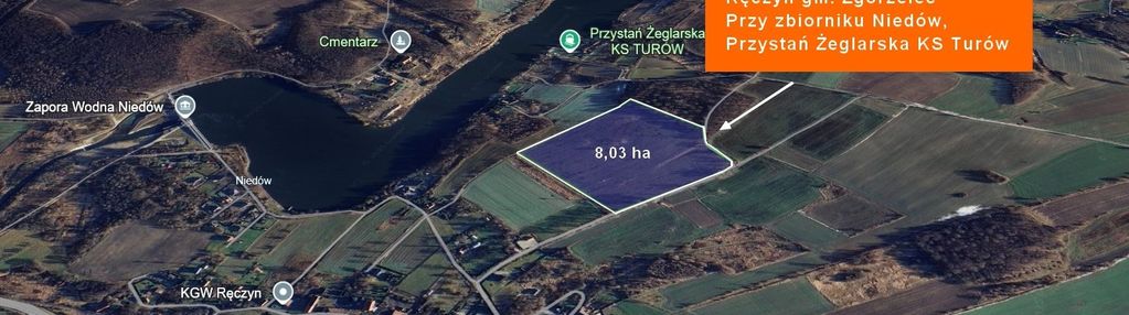 Działka rolna nad zbiornikiem niedów, przystań