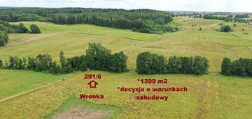 Działka budowlana mazury – wronka, 1400 m2 , warunki zabudowy