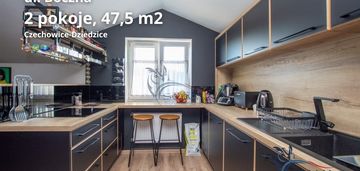 Poddaszowe dwupokojowe mieszkanie.