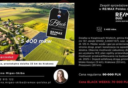 Płaska, prostokątna działka 33 km do krakowa