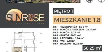 Sunrise park | mieszkanie nr 1.8 | 3 pokoje 56,26 m2 + balkon |