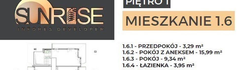 Sunrise park | mieszkanie nr 1.6 | 2 pokoje 32,56 m2 + balkon |