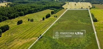 Działka rolna 4,78 ha rostki gm. pisz