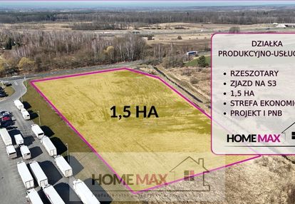 Działka prod-usług. 1,5 ha, media, projekt, pnb
