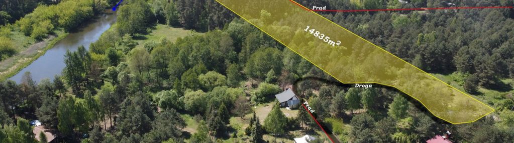 Działka przy wkrze w otulinie lasu.