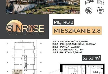 Sunrise park | mieszkanie nr 2.8 | 2 pokoje 32,52 m2 + balkon |