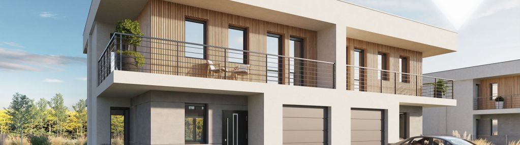 Bliźniak z podjazdem, garażem i narożnym ogrodem