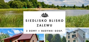 Siedlisko z 2 domami, obok zalewu i lasu