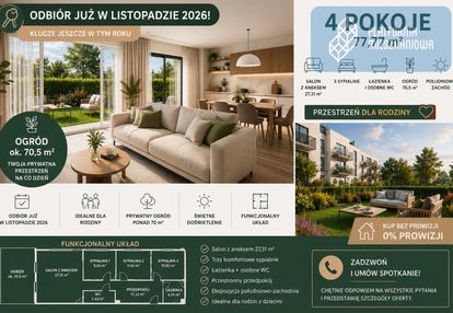 Odbiór 2026- 4 pokoje z ogrodem w najlepszej cenie
