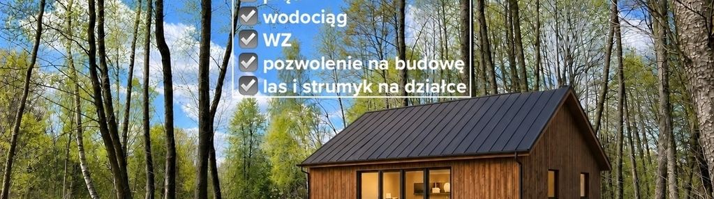 Budowlana z pnb, prąd, wodociąg, strumyk i las