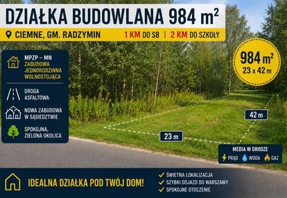 Działka budowlana 984 m² | ciemne | 1,5 km do s8