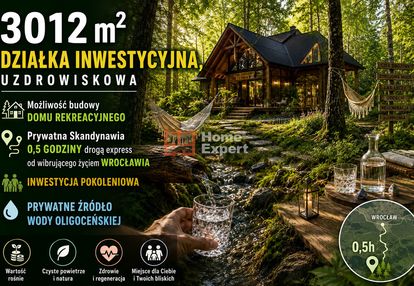 Działka+woda źródlana inwestuję 0,5 h od wrocławia