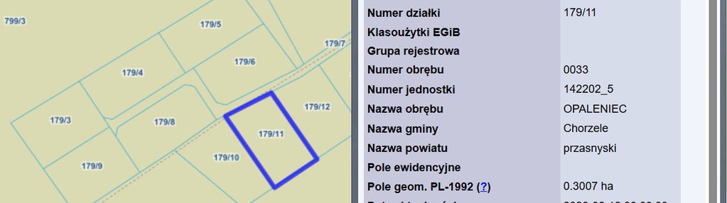 Działka rolna 3010 m2 / opaleniec / chorzele