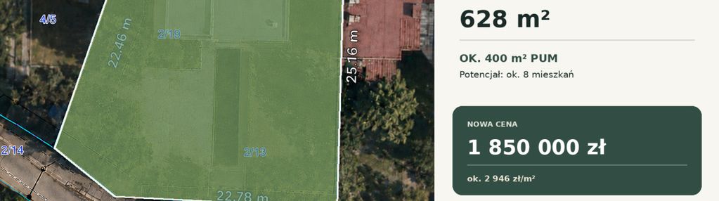 Działka pod zabudowę wielorodzinną pum ok. 400m2