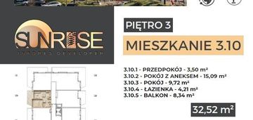 Sunrise park | mieszkanie nr 3.10 | 2 pokoje 32,52 m2 + balkon |