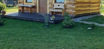 Piękne miejsce duża widokowa działka , przytulny drewniany dom