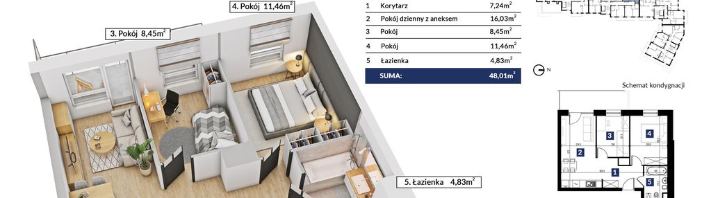 Funkcjonalne mieszkanie z windą z 3 pokojami m-43