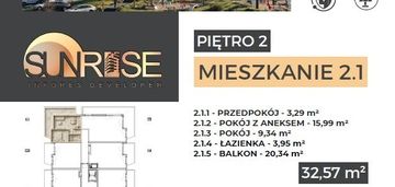 Sunrise park | mieszkanie nr 2.1 | 2 pokoje 32,56 m2 + balkon |