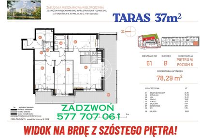 Przedostatnie piętro, cztery pokoje, widok na brdę