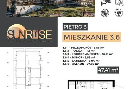 Sunrise park | mieszkanie nr 3.6 | 3 pokoje 47,42 m2 + balkon |