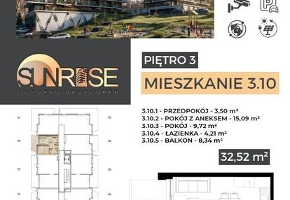 Sunrise park | mieszkanie nr 3.10 | 2 pokoje 32,52 m2 + balkon |