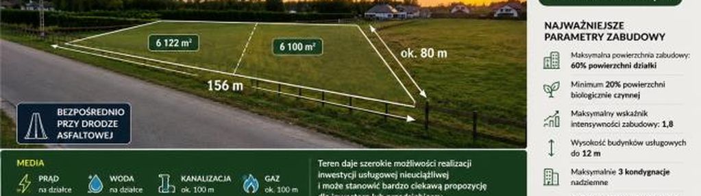 Teren usługowy 1u, 2u duże możliwości inwestycyjne