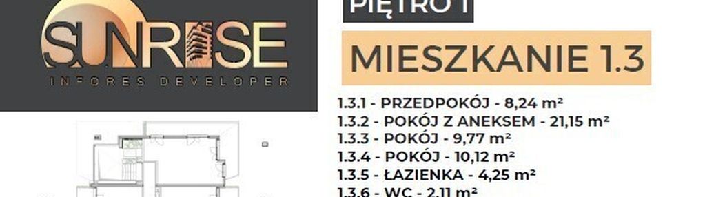 Sunrise park | mieszkanie nr 1.3 | 3 pokoje 55,64 m2 + balkon |