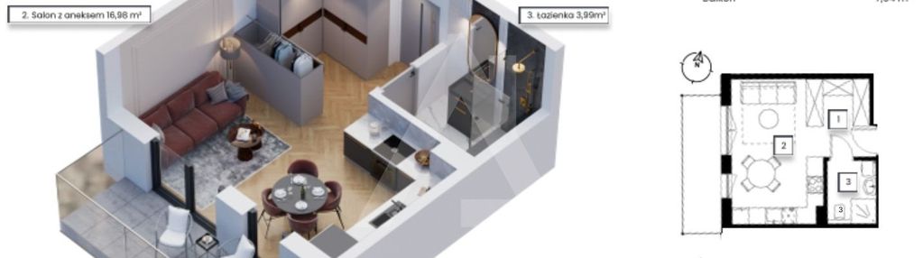 Kawalerka nowe budownictwo - 8m2 taras