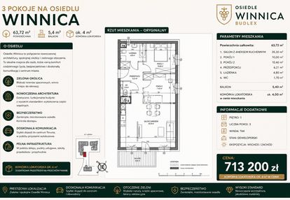Osiedle winnica | 3 pokoje | 63,72 m² | balkon