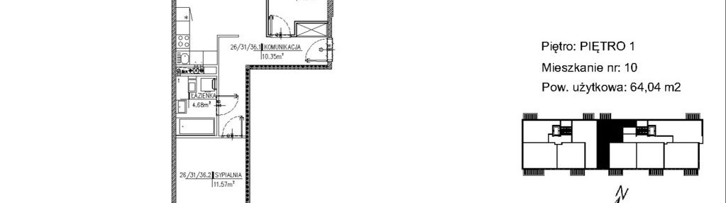 Stan deweloperski 3 pokoje 64 m² | nowy świat