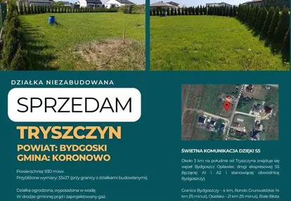 Działka pod Bydgoszczą MPZP, ogrodzona, tuje